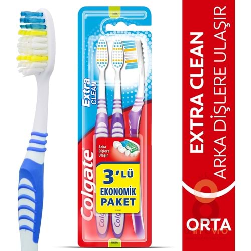 Colgate Extra Clean Dil Temizleyicili Arka Dişlere Uzanan Orta Diş Fırçası 2+1