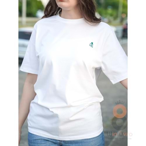 Artvin Logo Baskılı Bisiklet Yaka Geniş Kalıp Beyaz Tişört S Beden