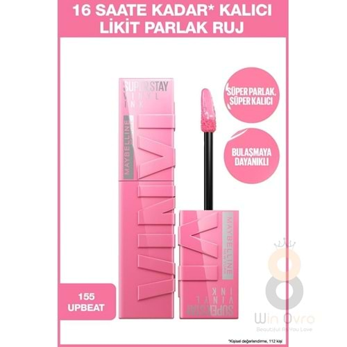 Maybelline New York Super Stay Vinyl Ink Uzun Süre Kalıcı Likit Parlak Ruj 155 Upbeat