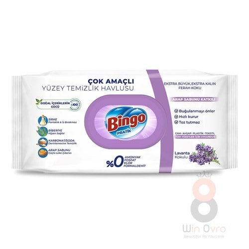 Bingo Yüzey Temizleme Havlusu Lavanta Kokulu 96 Adetli 1 Paket