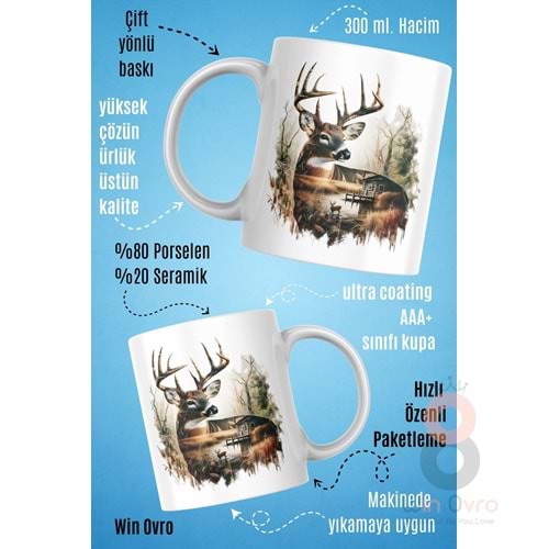 Win Ovro Premium Beyaz Porselen Hediye Kupa Bardak Çift Yön Baskı - Doğa ve Asaleti