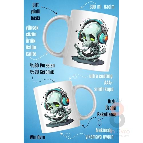 Win Ovro Premium Beyaz Porselen Hediye Kupa Bardak Çift Yön Baskı - Ruh Melodisi Ölümsüz Ritim