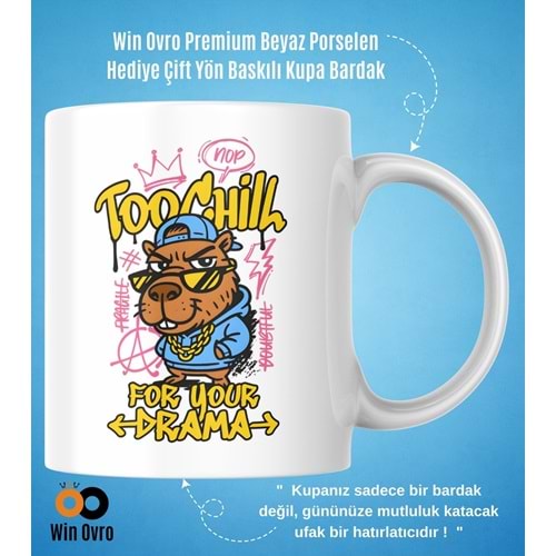 Win Ovro Premium Beyaz Porselen Hediye Çift Yön Baskılı Kupa Bardak - Too Chill For Your Drama