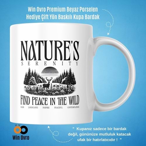 Win Ovro Premium Beyaz Porselen Hediye Çift Yön Baskılı Kupa Bardak - Nature s Serenity