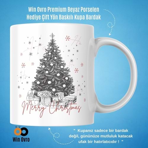 Win Ovro Premium Beyaz Porselen Hediye Çift Yön Baskılı Kupa Bardak - Merry Christmas Happy New Ye