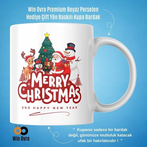 Win Ovro Premium Beyaz Porselen Hediye Çift Yön Baskılı Kupa Bardak - Merry Christmas Happy New 4