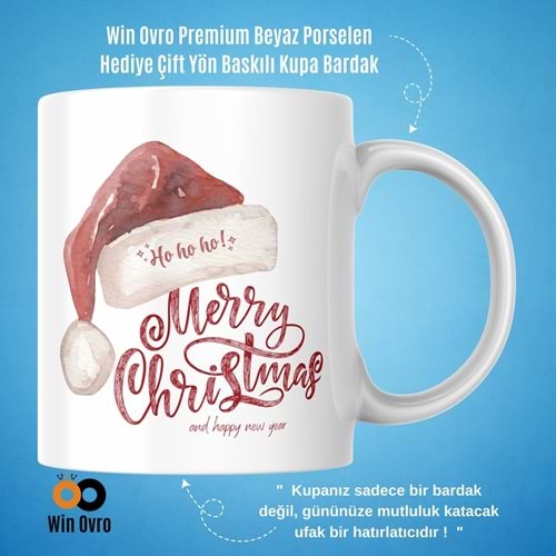 Win Ovro Premium Beyaz Porselen Hediye Çift Yön Baskılı Kupa Bardak - Merry Christmas Happy New 5