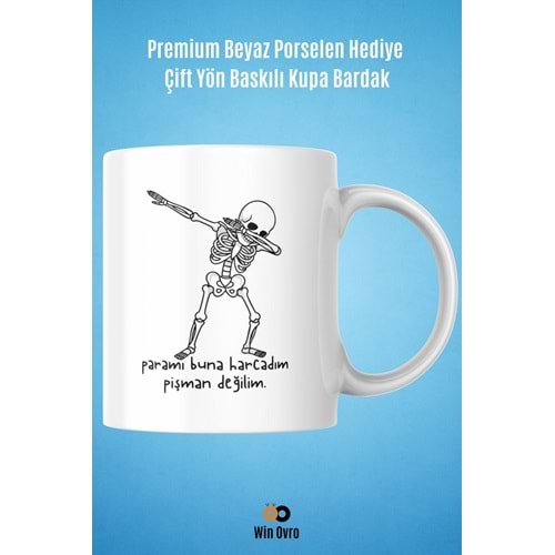 Win Ovro Premium Beyaz Porselen Hediye Çift Yön Baskılı Kupa Bardak - Pişman Değilimm