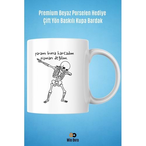 Win Ovro Premium Beyaz Porselen Hediye Çift Yön Baskılı Kupa Bardak - Pişman Değilimmm