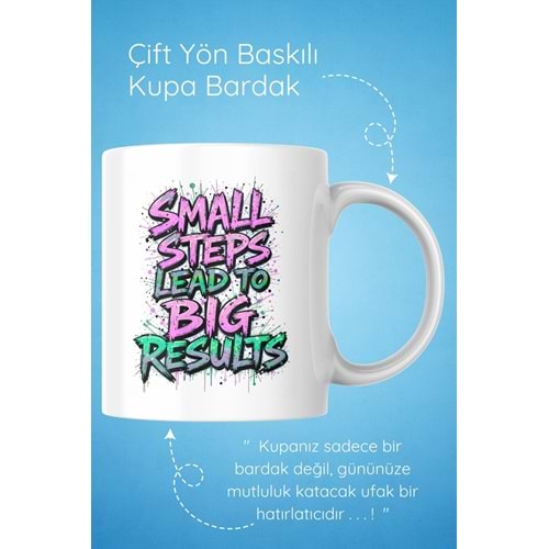 Win Ovro Premium Beyaz Porselen Hediye Çift Yön Baskılı Kupa Bardak - Küçük adımlar büyük sonuçlara