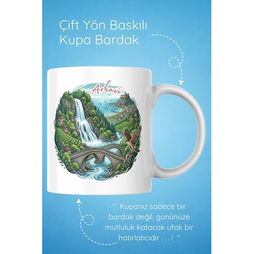 Win Ovro Premium Beyaz Porselen Hediye Çift Yön Baskılı Kupa Bardak - Arhavi