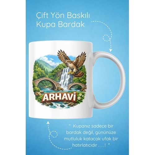 Win Ovro Premium Beyaz Porselen Hediye Çift Yön Baskılı Kupa Bardak - Arhavi 2