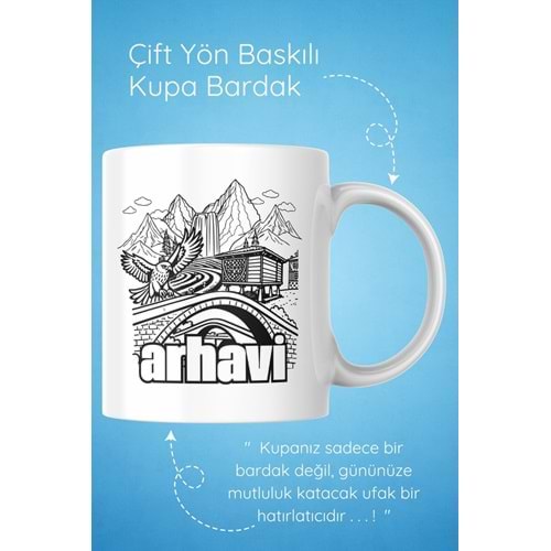 Win Ovro Premium Beyaz Porselen Hediye Çift Yön Baskılı Kupa Bardak - Arhavi 3
