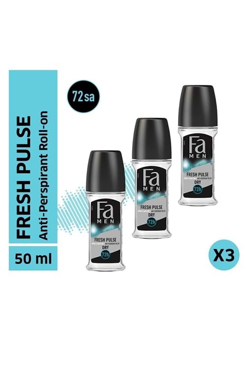 FA Fresh Pulse Erkek Roll-On 50 ml 3 Adet - 48 Saat Kalıcı Ferah His