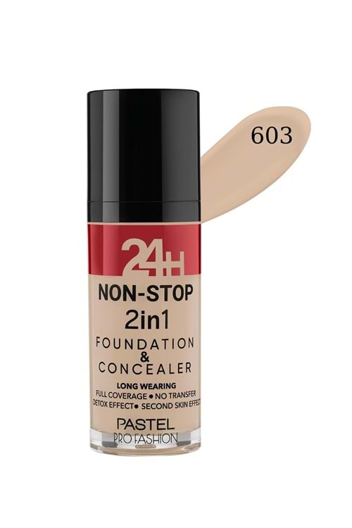 Pastel 24H Non-Stop 2in1 Foundation & Concealer - Fondöten & Kapatıcı 603 Ivory