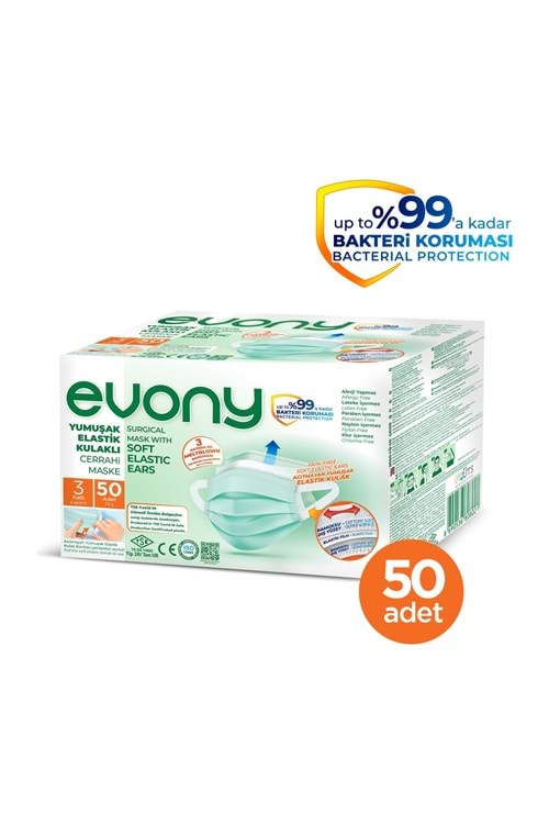 Evony Yumuşak Elastik Kulaklı Maske 50'li