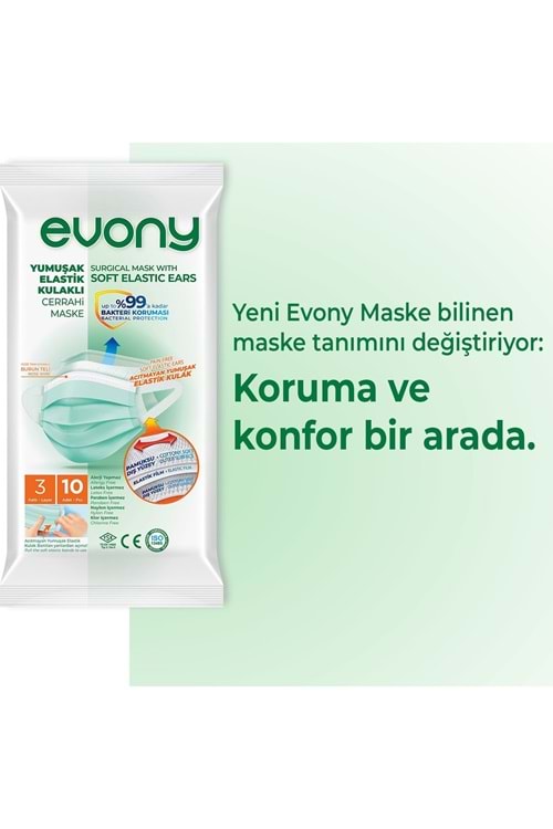Evony Yumuşak Elastik Kulaklı Maske 10'lu