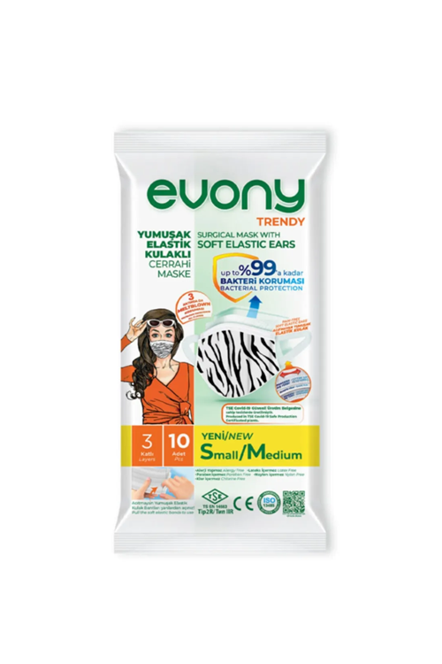 Evony Elastik Kulaklı Trendy Desenli Maske 10lu