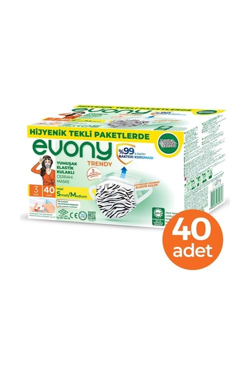 Evony Trendy Cerrahi Maske 3 Katlı 40 Adet