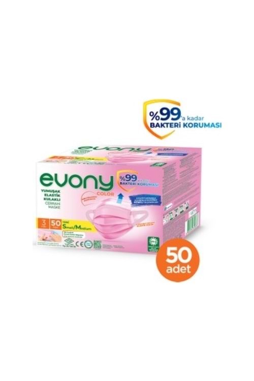 Evony Maske Pembe Renk 3 Katlı 50 Li