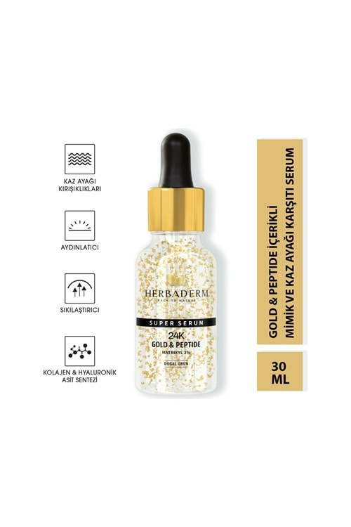 Herbaderm Süper Serum (24K Gold&Peptide Matrixyl %2) Mimik ve Kaz Ayağı Karşıtı 30 Ml