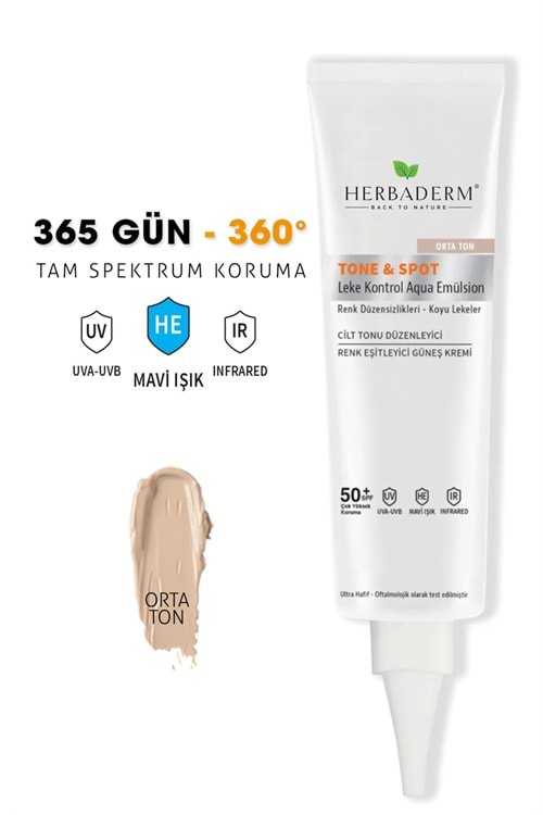 Herbaderm Tone & Spot, Lekeli Cilt için Nem G. Kremi, M. Işık, UVA,UVB 50+SPF