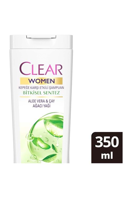 Clear Women Kepeğe Karşı Etkili Şampuan Bitkisel Sentez Aloe Vera & Çay Ağacı Yağı 350 ml