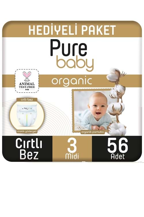 Pure Baby Organic Cırtlı Bez 3 Numara Midi 56 Adet