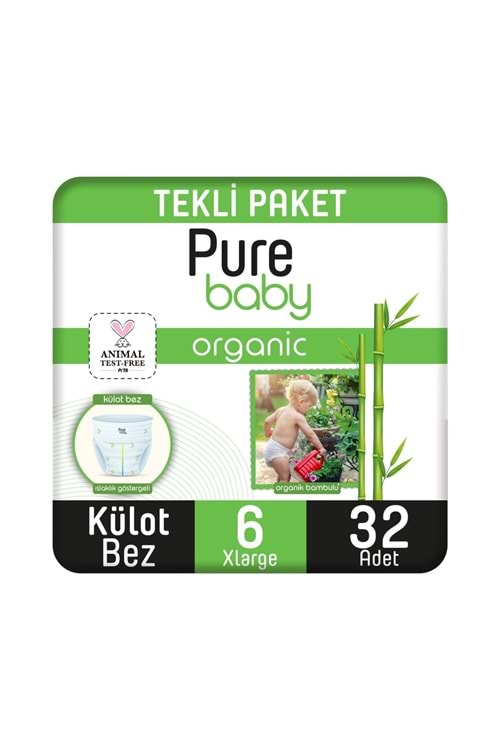 Pure Baby Organik Bambu Özlü Külot Bez 2'Li Paket 6 Numara Xlarge 32 Adet