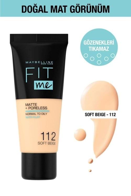 Maybelline New York Fit Me Matte+Poreless Fondöten - 112 Soft Beige