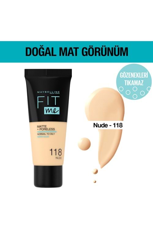 Maybelline New York Fit Me Matte+Poreless Fondöten 118 Nude