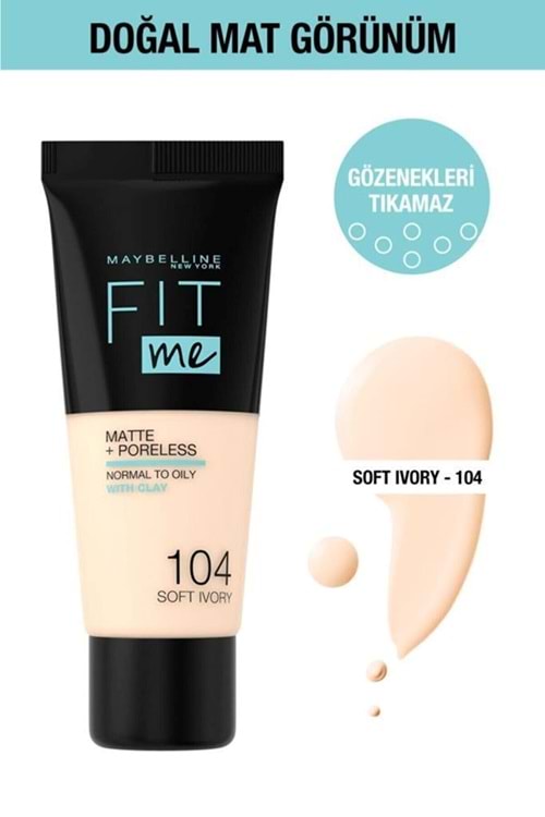 Maybelline New York Fit Me Matte+poreless Fondöten - 104 Soft Ivory