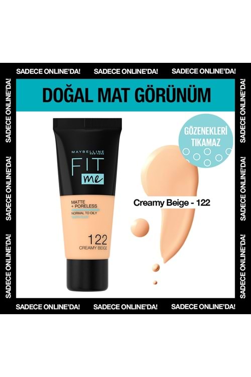 Maybelline New York Fit Me Matte+Poreless Fondöten 122 Creamy Beige