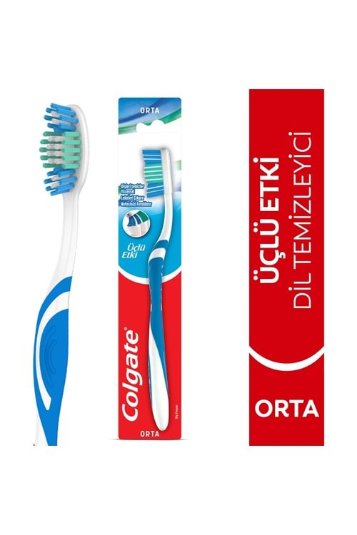 Colgate Üçlü Etki Dil Temizleyicili Arka Dişlere Uzanan Orta Diş Fırçası