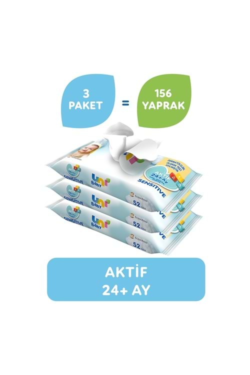 Uni Baby Aktif Sensitive Islak Mendil 3'lü 156 Yaprak