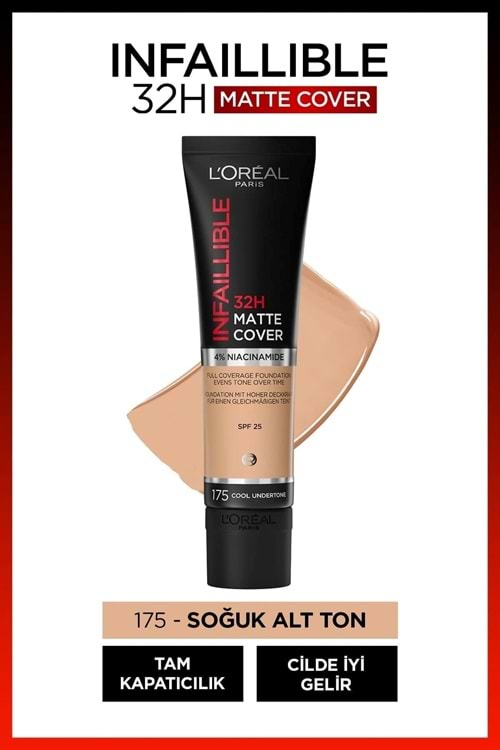 Loreal Paris Infaillible 32h Matte Cover Yüksek Kapatıcı Fondöten - 175 Soğuk Alt Ton