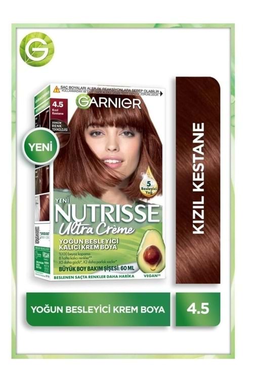 Garnier Nutrisse Yoğun Besleyici Kalıcı Krem Saç Boyası 4.5 Kızıl Kestane
