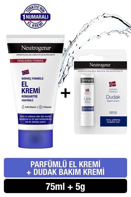 Neutrogena Norveç Formülü Parfümlü El Kremi 75 ml. Dudak Kremi 5 gr. Hediye