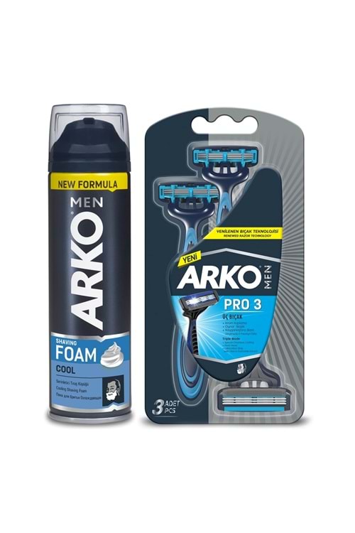Arko Men Pro3 Tıraş Bıçağı 3’Lü509050 + Cool Tıraş Köpüğü 200 ML