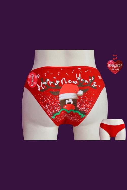 Papatya Dr.Bungy Kadın Bikini Külot Happy New Years Baskılı - Kırmızı - STD Beden