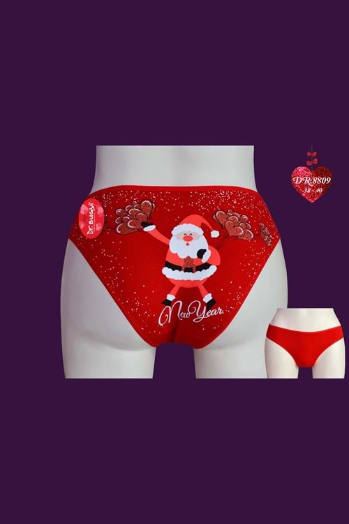 Papatya Dr.Bungy Kadın Bikini Külot Noel Baba Baskılı - Kırmızı - STD Beden