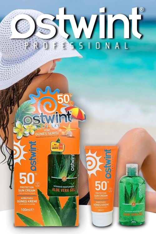 Ostwint SPF 50+ Güneş Kremi 100 ml E Vitaminli + Aloe Vera Jel 100 ml Hediyeli