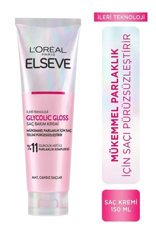 Loreal Paris Elseve Glycolic Gloss Mükemmel Parlaklık için Pürüzsüzleştirici Saç Kremi 150ml