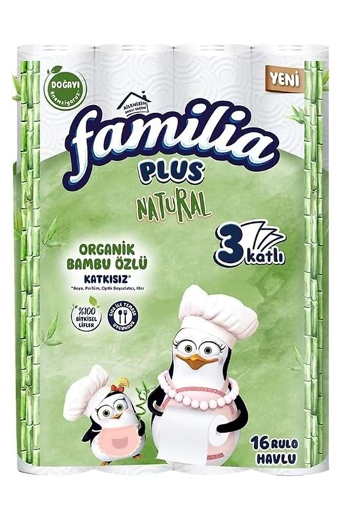Familia Plus Natural Organik Bambu Özlü Penguen Kağıt Havlu 16 lı.