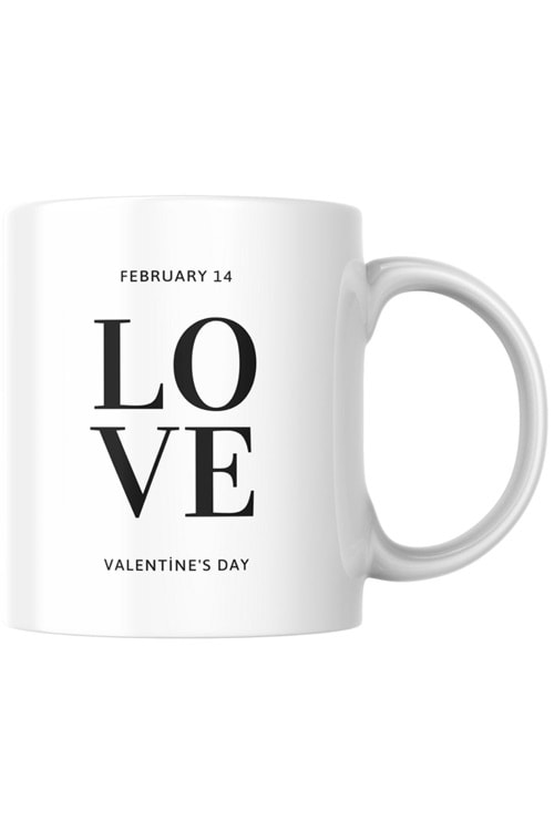 Win Ovro Premium Ultra Beyaz Porselen Kupa Bardak Çift Yönlü Baskılı - Love