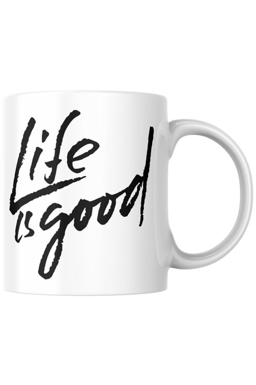 Win Ovro Premium Ultra Beyaz Porselen Kupa Bardak Çift Yönlü Baskılı - Life is Good