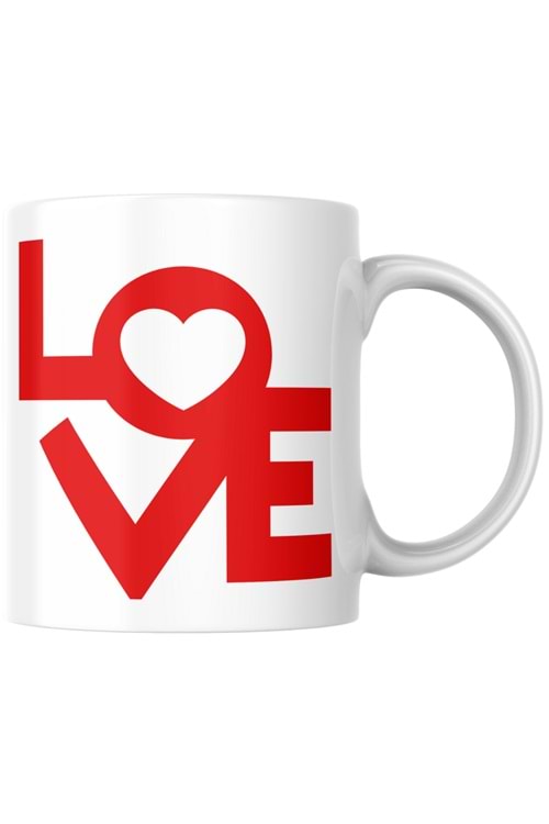 Win Ovro Premium Ultra Beyaz Porselen Kupa Bardak Çift Yönlü Baskılı - Love Kalp Aşk