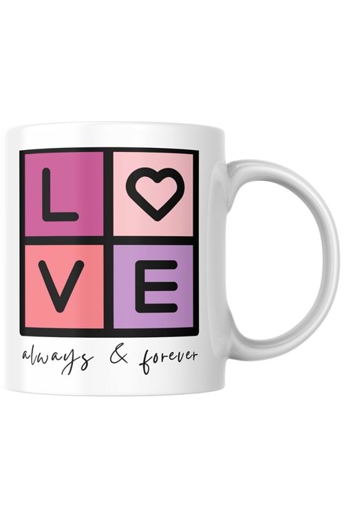Win Ovro Premium Ultra Beyaz Porselen Kupa Bardak Çift Yönlü Baskılı - Love Sonsuza Kadar Aşk
