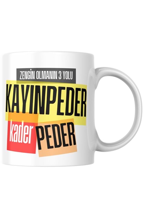 Win Ovro Premium Ultra Beyaz Porselen Kupa Bardak Çift Yönlü Baskılı - Kader Peder Kayınpeder