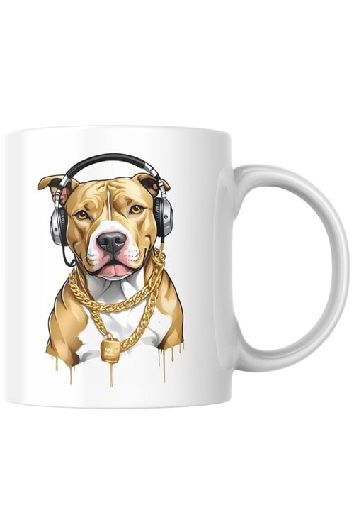 Win Ovro Premium Ultra Beyaz Porselen Kupa Bardak Çift Yönlü Baskı - Kulaklık Köpek Art Tasarım